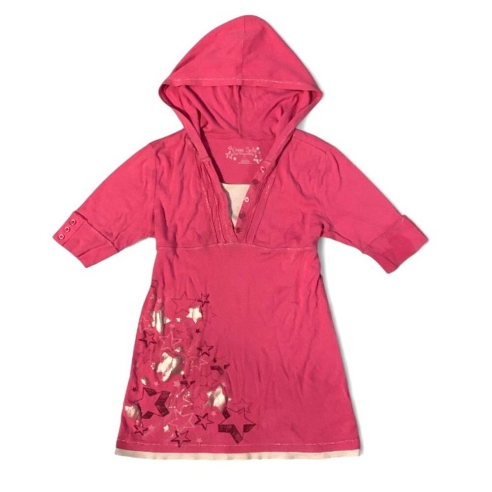 Green Soda Y2K Pink Babydoll Hoodie Grunge Star Graphic Small